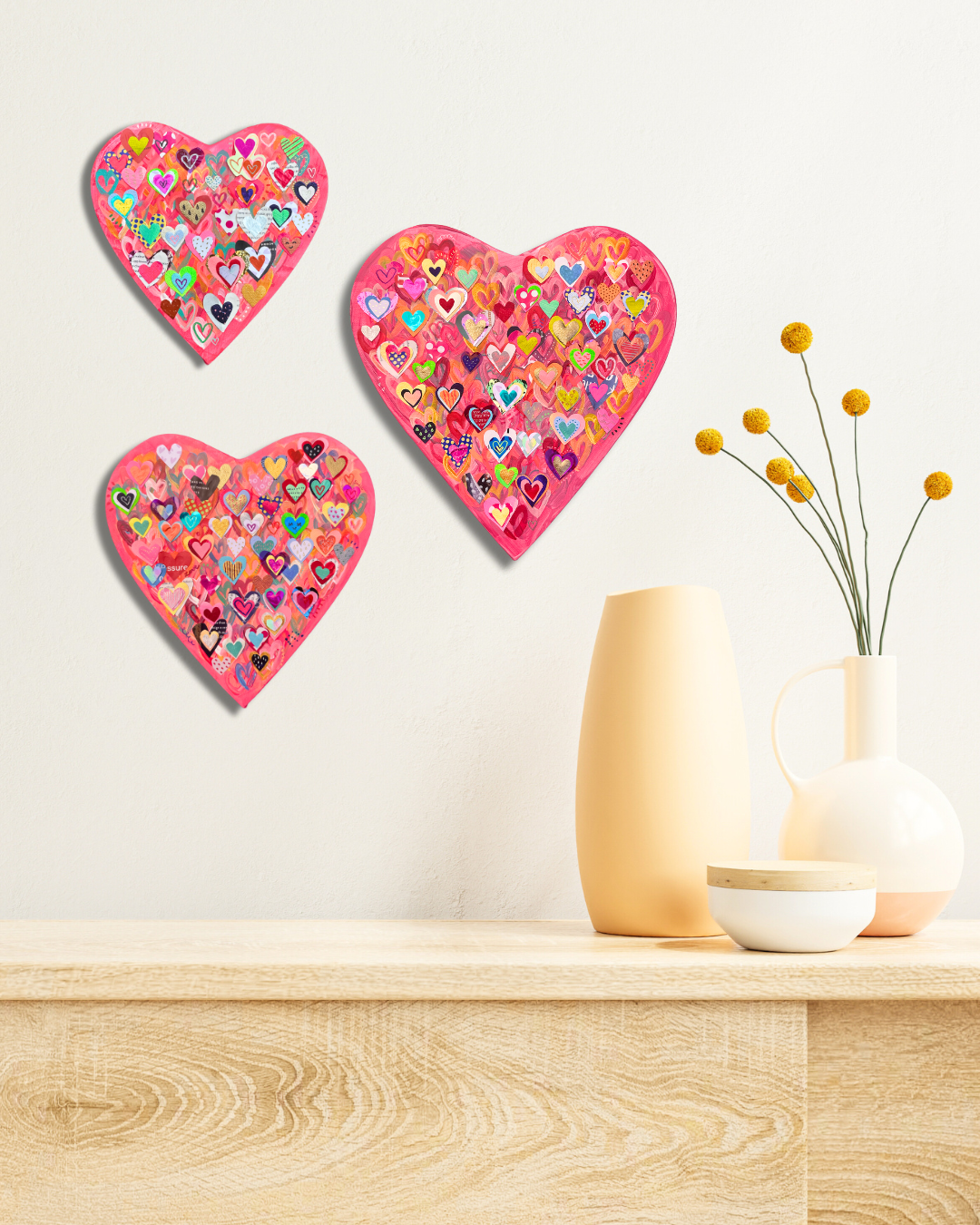 3 Different Size Heart Art on canvas